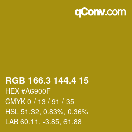 カラーコード: RGB 166.3 144.4 15 | qconv.com