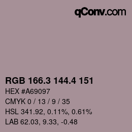 カラーコード: RGB 166.3 144.4 151 | qconv.com