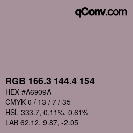 カラーコード: RGB 166.3 144.4 154 | qconv.com