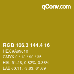 カラーコード: RGB 166.3 144.4 16 | qconv.com