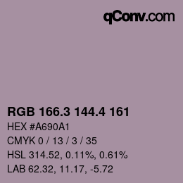 カラーコード: RGB 166.3 144.4 161 | qconv.com