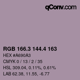 カラーコード: RGB 166.3 144.4 163 | qconv.com