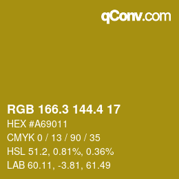 カラーコード: RGB 166.3 144.4 17 | qconv.com