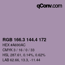 カラーコード: RGB 166.3 144.4 172 | qconv.com