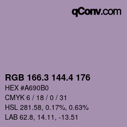 カラーコード: RGB 166.3 144.4 176 | qconv.com
