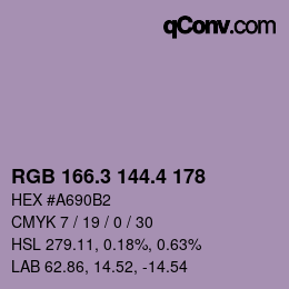カラーコード: RGB 166.3 144.4 178 | qconv.com
