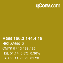 カラーコード: RGB 166.3 144.4 18 | qconv.com