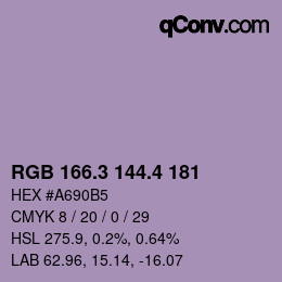 カラーコード: RGB 166.3 144.4 181 | qconv.com