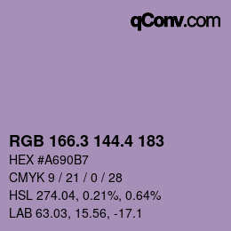 カラーコード: RGB 166.3 144.4 183 | qconv.com
