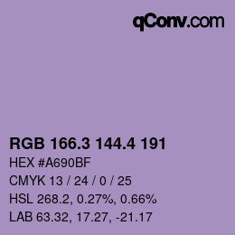 カラーコード: RGB 166.3 144.4 191 | qconv.com