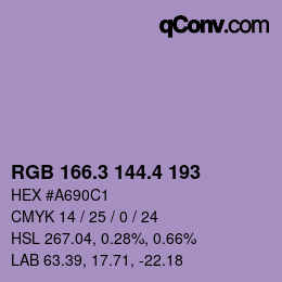 カラーコード: RGB 166.3 144.4 193 | qconv.com