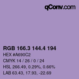 カラーコード: RGB 166.3 144.4 194 | qconv.com