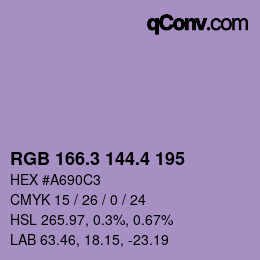 カラーコード: RGB 166.3 144.4 195 | qconv.com