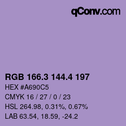 カラーコード: RGB 166.3 144.4 197 | qconv.com
