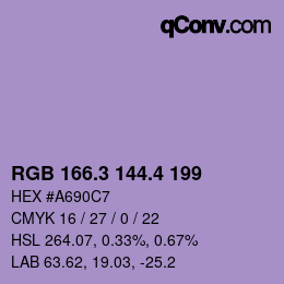 カラーコード: RGB 166.3 144.4 199 | qconv.com