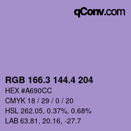 カラーコード: RGB 166.3 144.4 204 | qconv.com