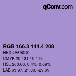 カラーコード: RGB 166.3 144.4 208 | qconv.com