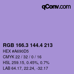 カラーコード: RGB 166.3 144.4 213 | qconv.com