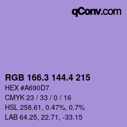 カラーコード: RGB 166.3 144.4 215 | qconv.com