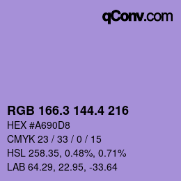 カラーコード: RGB 166.3 144.4 216 | qconv.com