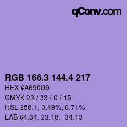 カラーコード: RGB 166.3 144.4 217 | qconv.com