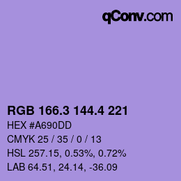 カラーコード: RGB 166.3 144.4 221 | qconv.com