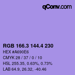 カラーコード: RGB 166.3 144.4 230 | qconv.com