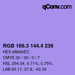 カラーコード: RGB 166.3 144.4 236 | qconv.com