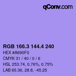 カラーコード: RGB 166.3 144.4 240 | qconv.com
