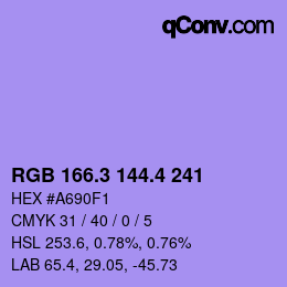 カラーコード: RGB 166.3 144.4 241 | qconv.com