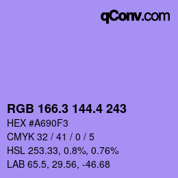 カラーコード: RGB 166.3 144.4 243 | qconv.com