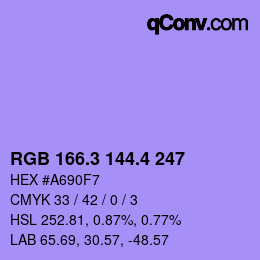 カラーコード: RGB 166.3 144.4 247 | qconv.com