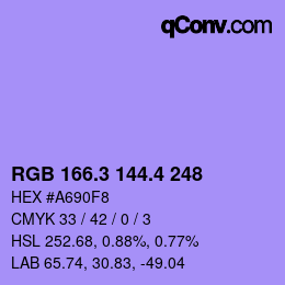 カラーコード: RGB 166.3 144.4 248 | qconv.com