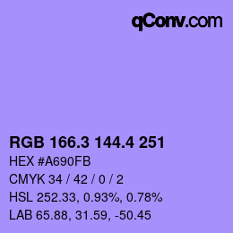 カラーコード: RGB 166.3 144.4 251 | qconv.com
