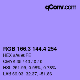 カラーコード: RGB 166.3 144.4 254 | qconv.com