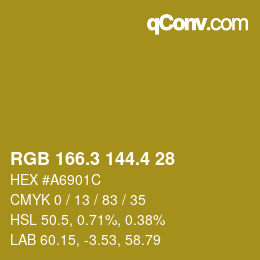カラーコード: RGB 166.3 144.4 28 | qconv.com