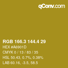 カラーコード: RGB 166.3 144.4 29 | qconv.com