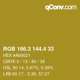 カラーコード: RGB 166.3 144.4 33 | qconv.com