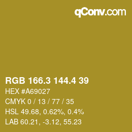 カラーコード: RGB 166.3 144.4 39 | qconv.com
