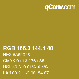 カラーコード: RGB 166.3 144.4 40 | qconv.com