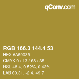 カラーコード: RGB 166.3 144.4 53 | qconv.com