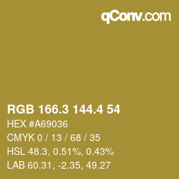 カラーコード: RGB 166.3 144.4 54 | qconv.com