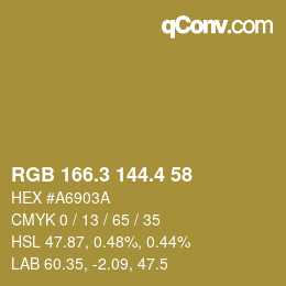 カラーコード: RGB 166.3 144.4 58 | qconv.com