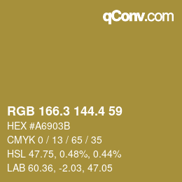 カラーコード: RGB 166.3 144.4 59 | qconv.com