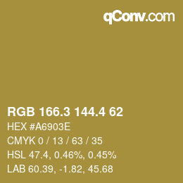 カラーコード: RGB 166.3 144.4 62 | qconv.com