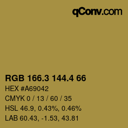 カラーコード: RGB 166.3 144.4 66 | qconv.com
