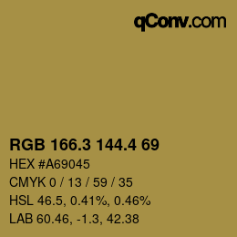 カラーコード: RGB 166.3 144.4 69 | qconv.com