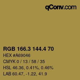 カラーコード: RGB 166.3 144.4 70 | qconv.com