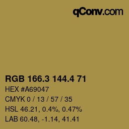 カラーコード: RGB 166.3 144.4 71 | qconv.com