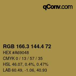 カラーコード: RGB 166.3 144.4 72 | qconv.com